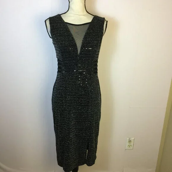 Alexa B Nites Dresses | Alexa B Nites Sheath Dress Size 6 Womans Black Sparkle Mesh Trim Sleeveless Y2k | Color: Black/Silver | Size: 6 | Pm-73916900'
